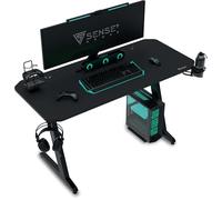 SENSE7 Bureau Basic Gaming Table de Jeu 140 x 60 Support PC Nomad | pour Casque , Porte-gobelet , Support pour Manette , Table d'ordinateur de Jeu avec Surface en Fibre de Carbone , Crochet