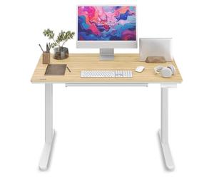 SENSE7 Bureau informatique Newai, table de bureau 120×60 avec crochet, bureau électrique réglable en hauteur, surface en bambou, fonction debout-assis, avec tiroir intégré, idéal pour bureau ou maison