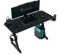 SENSE7 Nomad Basic - Bureau gamer - 120x60 cm - Finition carbone, Porte-gobelet, Gestion câbles - Table gaming - Max 80kg