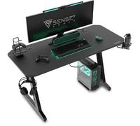 SENSE7 Nomad Classic - Bureau gamer - 140x60 cm - Finition carbone, Porte-gobelet, Gestion câbles - Table gaming - Max 80kg