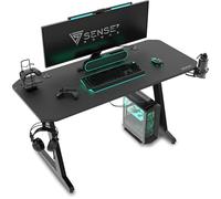 SENSE7 Nomad Classic - Bureau gamer - 140x60 cm - Finition carbone, Porte-gobelet, Gestion câbles - Table gaming - Max 80kg