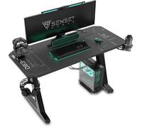 SENSE7 Nomad Cybernetic - Bureau gamer - 100x50 cm - Tapis intégral, Finition carbone, Porte-gobelet - Table gaming - Max 80kg