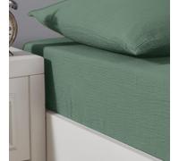 Sensei Maison - Drap Housse en Gaze de Coton Bonnet 30 cm LOFT - 160x200 cm - Lichen