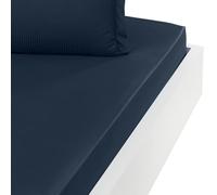 Sensei Maison - Drap Housse uni Satin de Coton Bonnet 30 cm VERSALUXE - 160x200 cm - Marine