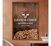 SENSING Boîte Vitrine Personnalisée pour Bouchons de Vin, Cadre à Bouchons en Bois avec 12 Designs Vin, à Suspendre ou à Poser, Cadeau pour Amateur de Vin, Mariage et Anniversaire
