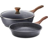 SENSSTARTE Poêles antiadhésives, revêtement Granite suisse, poêles à omelette, ustensiles de cuisine sains, sans PFOA ajouté intentionnellement (poêle 24,1 cm et poêle de sauté 4,7 L)