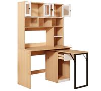 SENVIRO Bureau secrétaire avec meuble haut, portes acryliques, tablette pivotante, MDF, naturel blanc, 110 x 55 x 180 cm