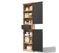 SENVIRO colonne de rangement cuisine 40 x 30 x 170 cm, 2 portes et 1 tiroir, 4 étagères réglables, en MDF, naturel et noir