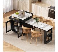 SENVIRO îlot central de cuisine extensible 128 à 200 x 71 x 92 cm, avec LED, USB et Type C, noir