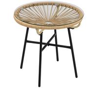 SENVIRO Table basse de jardin ronde, 50 x 50 x 50 cm, verre trempé 5 mm, métal et PE rotin, beige et noir