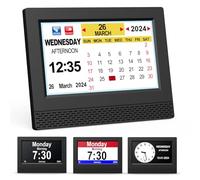 SENXINGYAN Horloge Numérique Calendrier, 7" Pouce LCD Auto Dimming 10 Langues avec Date Jour et Heure Horloge Non-Abrégée, Plusieurs Modes pour Vision Altérée Alzheimer Les Personnes âgées - Noir