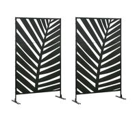 Outsunny Lot de 2 paravents séparateur de Jardin closion de séparation 3 Panneaux décoratifs extérieur à Motif végétal en Acier - 122 x 45 x 198 cm Noir