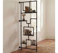 Séparateur de pièce avec étagère HWC-P10, étagère de salon, étagère de rangement, métal industriel mélaminé MVG 203x80x20cm noir
