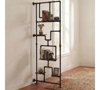 Séparateur de pièce avec étagère HWC-P10, étagère de salon, étagère de rangement, métal industriel mélaminé MVG 203x80x20cm brun foncé