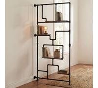 Séparateur de pièce avec étagère HWC-P10, étagère de salon, étagère de rangement, métal industriel mélaminé MVG 203x100x20cm marron