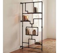 Séparateur de pièce avec étagère HWC-P10, étagère de salon, étagère de rangement, métal industriel mélaminé MVG 203x100x20cm brun foncé