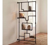 Séparateur de pièce avec étagère HWC-P10, étagère de salon, étagère de rangement, métal industriel mélaminé MVG 203x100x20cm noir
