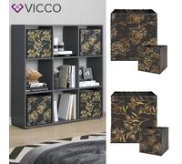 Vicco Meuble de Rangement Cube Nove, Noir, 104x108cm | avec 4 boîtes pliantes opt.1, pour une répartition flexible de l’espace et le rangement des livres