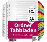 Séparateurs de registre A4, lot de 20, numérotés de 1 à 20, grammage de 150 g/m², quantité : 5 pièces