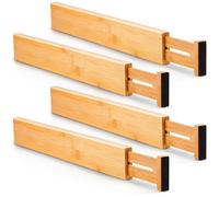 Séparateurs de Tiroir de Cuisine en Bambou (Lot de 4) Organisateurs de Tiroir Réglables, (42.2-55.2cm) À ressort, Cuisine, Bureau