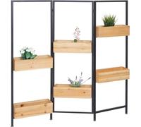Séparation de pièce avec bac à plantes HWC-L32, bac à fleurs Séparateur de pièce, bois-acier 116x118cm ~ Structure noire, teinte naturelle