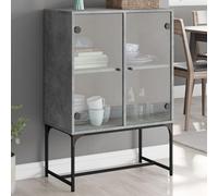 sephironlbb Armoire latérale en Bois d'ingénierie Gris béton 69x37x100 cm avec Portes en Verre, Espace de Rangement pour Cuisine, Salon, Salle à Manger, Meuble Buffet et vitrine