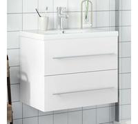 sephironlbb Armoire lavabo de salle de bain blanc avec vasque en céramique intégrée, meuble sous évier en bois d'ingénierie 60x38,5x48 cm, tiroir de rangement, robinet chaud froid, installation murale