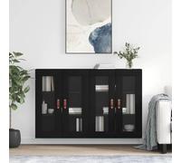sephironlbb Armoires murales 2 pcs Noir Bois d'ingénierie 69,5x34x90 cm Rangement Meuble Buffet vaisselier Placard vitrine pour Salon Cuisine Salle à Manger