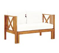 sephironlbb Banc de Jardin 2 Places en Bois d'acacia Massif 122 cm avec Coussins crème épais pour terrasse Balcon Patio, siège Confortable pour détente Lecture Repas en extérieur