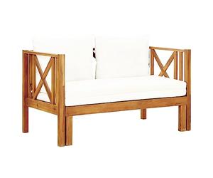 sephironlbb Banc de Jardin 2 Places en Bois d'acacia Massif 122 cm avec Coussins crème épais pour terrasse Balcon Patio, siège Confortable pour détente Lecture Repas en extérieur