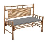 sephironlbb Banc de Jardin en Bambou 120 cm avec Coussin Gris Dossier Confortable idéal pour terrasse Balcon Patio Jardin extérieur Repas détente Lecture