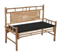 sephironlbb Banc de Jardin en Bambou 120 cm avec Coussin Noir Dossier Confortable pour terrasse Balcon extérieur détente Repas Lecture