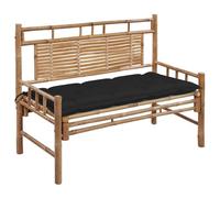 sephironlbb Banc de Jardin en Bambou 120 cm avec Coussin Noir Dossier Confortable pour terrasse Balcon Jardin extérieur Repos détente Lecture Repas
