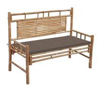 sephironlbb Banc de Jardin en Bambou 120 cm avec Coussin Taupe et Dossier pour terrasse Balcon extérieur, mobilier de Repos Confortable pour détente Lecture Repas