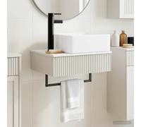 sephironlbb Basin de Lavage Mural Blanc Brillant en Bois d'ingénierie 53 x 35 x 39 cm avec lavabo intégré pour Salle de Bain Moderne et Rangement optimisé