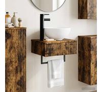 sephironlbb Basin de Lavage Mural en Bois d'ingénierie chêne fumé 40 x 35 x 39 cm avec lavabo intégré pour Salle de Bain, Rangement Pratique et Installation Murale Facile