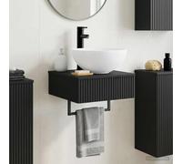sephironlbb Basin de Lavage Mural Noir en Bois d'ingénierie 40 x 41 x 40,5 cm avec évacuation Rapide, Meuble lavabo Suspendu pour Salle de Bain, Rangement Pratique, Installation Murale Facile
