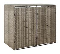 sephironlbb Boîte à poubelles pour 2 tonnes - Gris - En rotin synthétique - Avec cadre en acier revêtu par pulvérisation - 140 x 80 x 117 cm - Revêtement résistant aux intempéries avec porte et