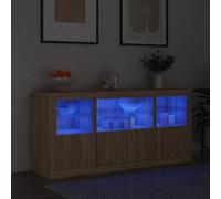 sephironlbb Buffet avec lumières LED chêne Sonoma 142,5x37x67 cm Meuble Rangement Armoire Console bahut Enfilade pour Salon séjour Salle à Manger entrée décoratif