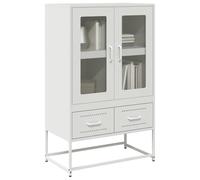 sephironlbb Buffet Haut Blanc en Acier laminé à Froid 68x39x111,5 cm avec 4 Compartiments, 2 Portes, 2 tiroirs pour Rangement Salon Cuisine Salle à Manger entrée Couloir Organiseur Pratique