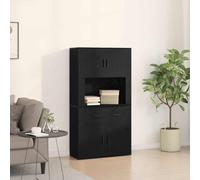 sephironlbb Buffet Haut chêne Noir 80 x 33 x 150 cm en Bois récupéré avec tiroir et Portes, Meuble Rangement Rustique pour Salle à Manger Salon Cuisine, Console Commode Durable et Pratique