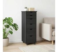 sephironlbb Cabinet Roulant Noir en Bois de pin Massif 34 x 39 x 93,5 cm avec 6 tiroirs coulissants et roulettes silencieuses pour Bureau, Salon, Chambre, Rangement modulable et Organisation Pratique