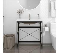 sephironlbb Cadre de lavabo Noir en Fer Enduit de Poudre avec Vasque encastrée en céramique Blanche 81x39,5x18,5 cm pour Salle de Bain Rangement Pratique et Design Moderne Stable