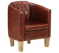 sephironlbb Chaise Cabriolet en Cuir véritable Marron, Fauteuil avec accoudoirs rembourrés, Cadre Bois manguier Massif 58x54x70 cm, siège Confortable pour Salon Bureau Chambre détente et Lecture