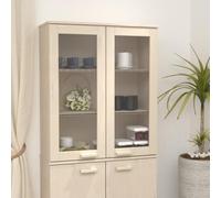 sephironlbb Dessus de Buffet Marron Miel en Bois de pin Massif 85x35x100 cm avec étagères et Portes en Verre pour Rangement Buffet vaisselier Armoire Salon Cuisine