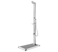 sephironlbb Douche de jardin en acier inoxydable avec plaque de fond grise de 225 cm de hauteur, douchette incluse, robinet de lavabo pour jardin et piscine, résistante aux intempéries, design moderne