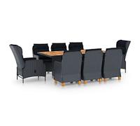 sephironlbb Ensemble à Manger 9 pcs résine tressée Gris foncé avec Coussins Noirs, Table Bois Massif Acacia 200x100 cm, chaises Acier Enduit Poudre