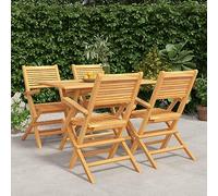 sephironlbb Ensemble à Manger de Jardin 5 pcs en Bois de Teck Massif avec Table 120x70 cm, 4 chaises Pliables, Trou Parasol, mobilier extérieur pour terrasse Balcon Patio et Repas détente