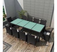 sephironlbb Ensemble à Manger d'extérieur 11 pcs en résine tressée Noir avec Coussins crème, Cadre Acier Enduit de Poudre, Table 250x100 cm, 10 chaises Confortables pour terrasse, Jardin