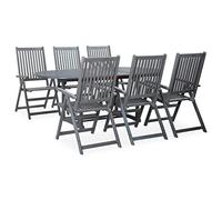 sephironlbb Ensemble à Manger d'extérieur 7 pcs en Bois d'acacia Solide Gris, Table Extensible Ovale 150-200 cm, 6 chaises Pliables réglables 5 Positions pour terrasse, Jardin, véranda